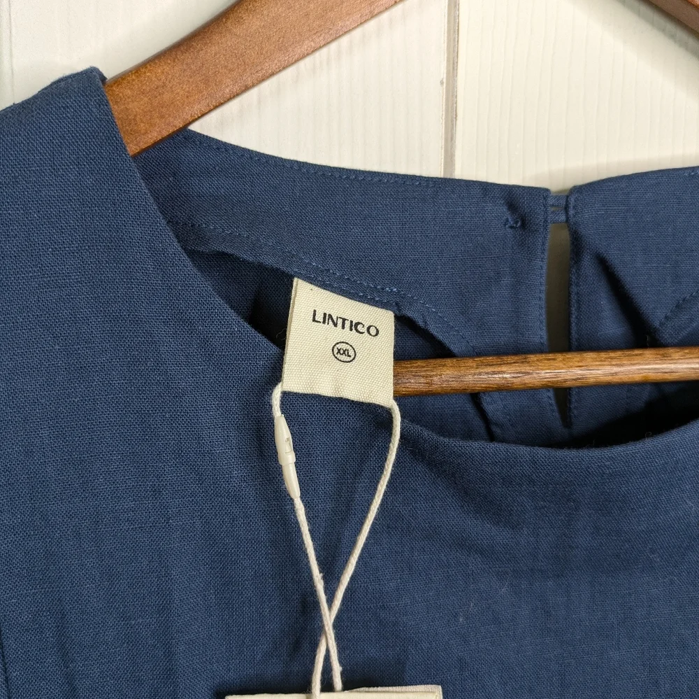 NEW Lintico Asymmetrical Tunic Top XXL Blue Lagenlook Minimalist Linen Cotton - Picture 6 of 12